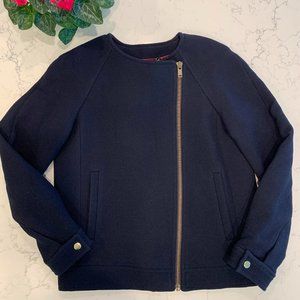 J. Crew Double-Cloth, Lightweight, Wool Moto Jacket - Navy